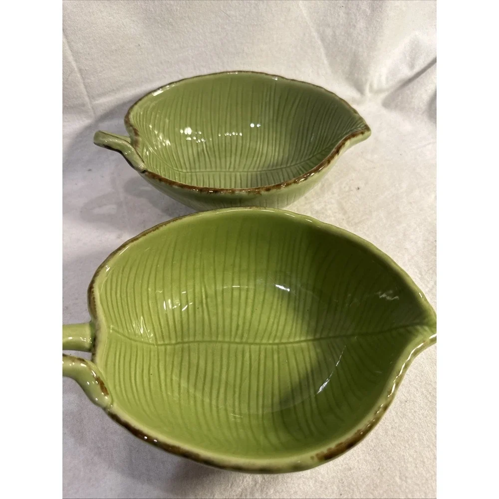 Set of 2 Pottery Barn Tropical Leaf Green 8